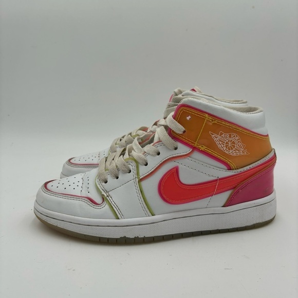 Nike Air Jordan 1 Women’s 7 Mid Edge Glow White Leather Sneakers - Picture 1 of 7